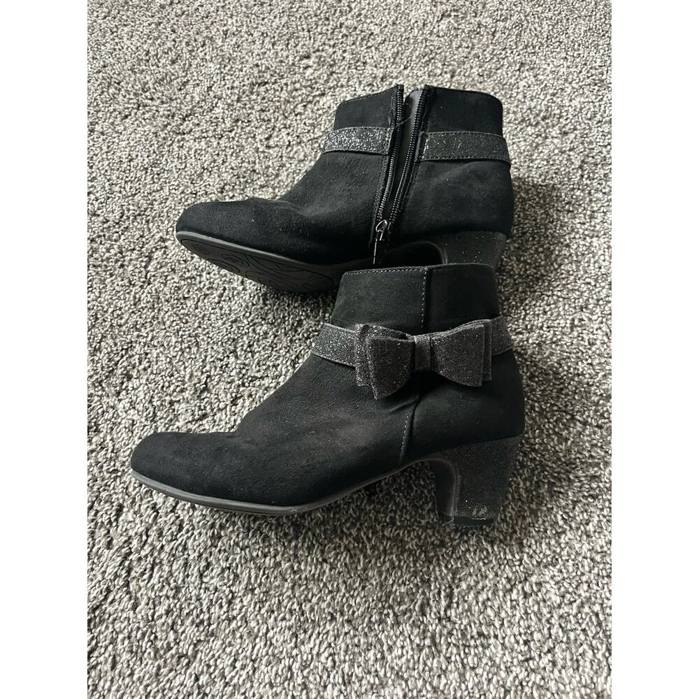 Flowers Black Boots Dress Shoe Mini Heels Girls Size 3 Sparkle Bow Zip